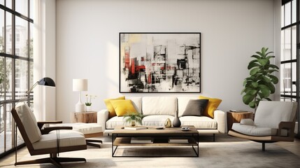 Interior composition of modern aesthetic trendy living room 