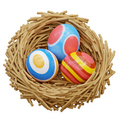 3D Easter Eggs on Bird Nest Illustration