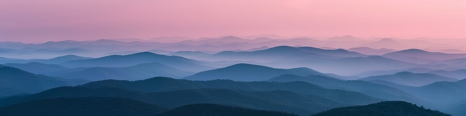 A birds eye view of a majestic mountain range under blushing pink skies at dawn, background, wallpaper, banner, copy space - obrazy, fototapety, plakaty