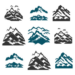 mountain silhouette , set of blue rocky mountain silhouette. bundle vector.