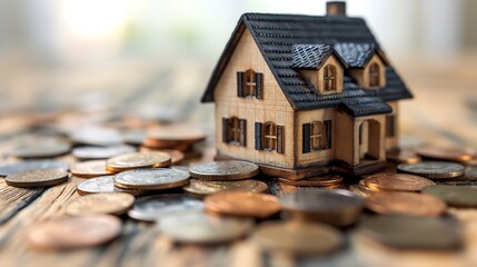 toy house with gold coins, real estate and house market investing concept, profit and ROI, Generative Ai - 769377115