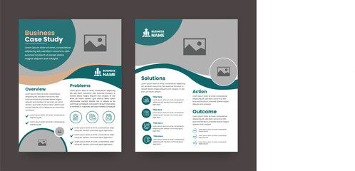 Case Study Layout Flyer. Minimalist Business Report with Simple Design. Green and Beige Color Accent.