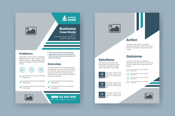 Case Study Layout Flyer. Minimalist Business Report with Simple Design. Sage Green and Blue Color Accent.