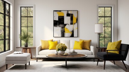 Interior composition of modern aesthetic trendy living room  - obrazy, fototapety, plakaty