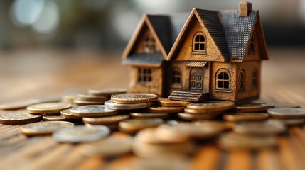 toy house with gold coins, real estate and house market investing concept, profit and ROI, Generative Ai - 769377502