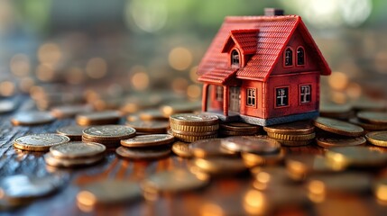 toy house with gold coins, real estate and house market investing concept, profit and ROI, Generative Ai - 769377525