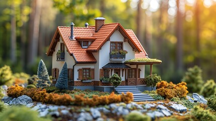 cozy beautiful little model house in green garden, dream house, Generative Ai - 769377753