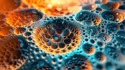 Vivid orange and blue fractal art: abstract 3d background with dynamic patterns and textures