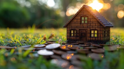 toy house with gold coins, real estate and house market investing concept, profit and ROI, Generative Ai - 769378515