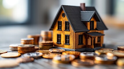 toy house with gold coins, real estate and house market investing concept, profit and ROI, Generative Ai - 769378996