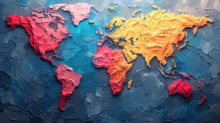 A mural depicting a detailed map of the world on a wall