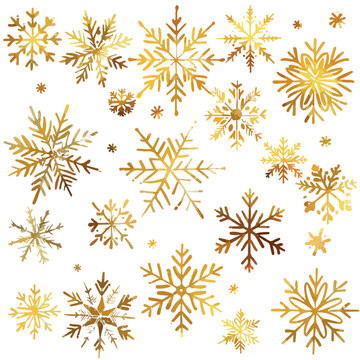 Golden Snowflakes Clipart  isolated on white background