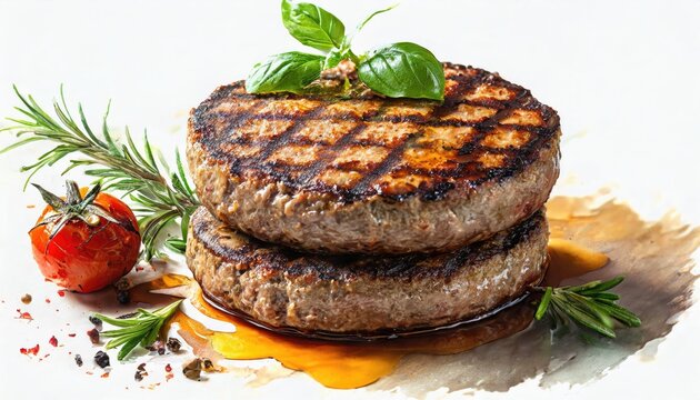 Grilled Meat Patty on White Background Isolated Image