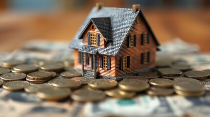 toy house with gold coins, real estate and house market investing concept, profit and ROI, Generative Ai - 769379365