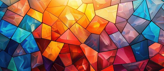 Panoramic multicolored mosaic background with geometric shapes.
