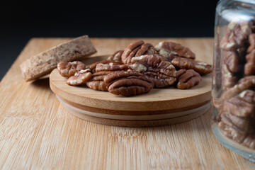 pecan nuts wooden background dark international pecan day 