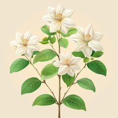 Flat Design, Beautiful Jasmine Flower Illustration, Vector Style.