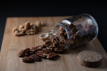 pecan nuts wooden background dark international pecan day 
