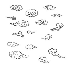 Chinese clouds illustration set, Vector hand drawn design elements.