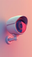 A sleek 3D rendering of a minimal cartoonstyle CCTV camera icon, its lens focused intently forward, symbolizing vigilance and security Set against a soft, neutral background, this illustration emphasi