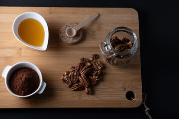 pecan nuts wooden background dark international pecan day 
