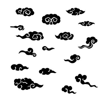 Chinese clouds illustration set, Vector hand drawn design elements.