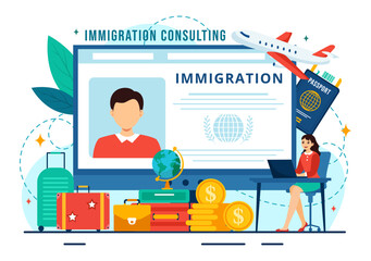 Immigration Consultant Vector Illustration with Counseling Assistance for Provide Advice to People Who Will Make the Move in Flat Background