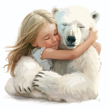 Little Girl With Polar Bear Clipart