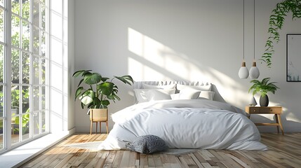 home interior scandinavian style bedroom mock up