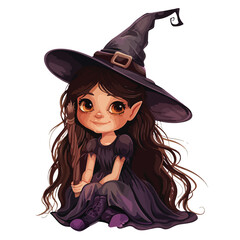 Little Witch Cartoon Clipart  isolated on white