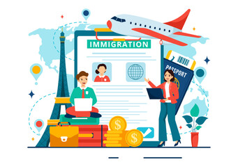 Immigration Consultant Vector Illustration with Counseling Assistance for Provide Advice to People Who Will Make the Move in Flat Background