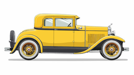 Daffodil yellow vintage American car Flat vector 