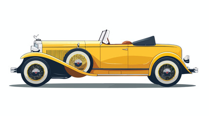 Fototapeta na wymiar Daffodil yellow vintage American car Flat vector 
