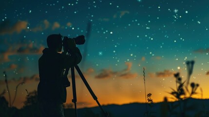 Fototapeta premium A person is looking through a telescope at the stars.