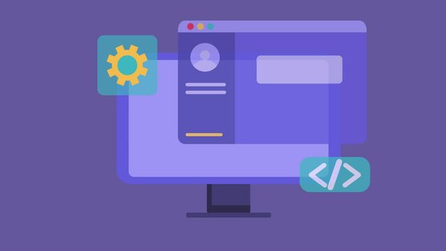 Animated video virtual web design and mobile application concept. Full length animation illustration. High quality 4k footage.