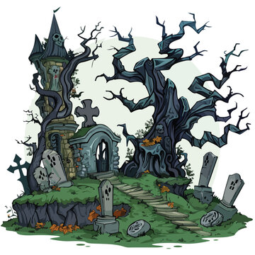 Mystic Graveyard Clipart  isolated on white background