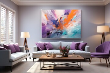 modern living room with purple sofa