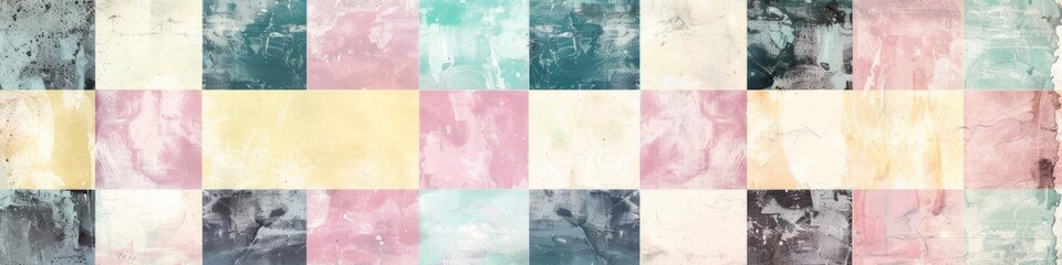 An abstract painting featuring multicolored squares and rectangles, creating a vibrant and dynamic composition, background, wallpaper, banner