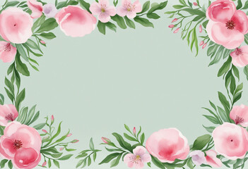 Botanical Garland Frame with Watercolor Flowers colorful background