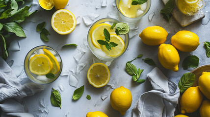 Glasses of lemonade from top view