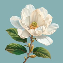 Flat Design, Beautiful Magnolia Flower Illustration, Vector Style.