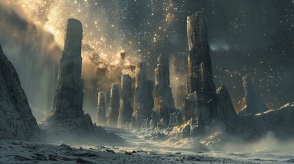 Ancient ruins that shift location with the stars - obrazy, fototapety, plakaty