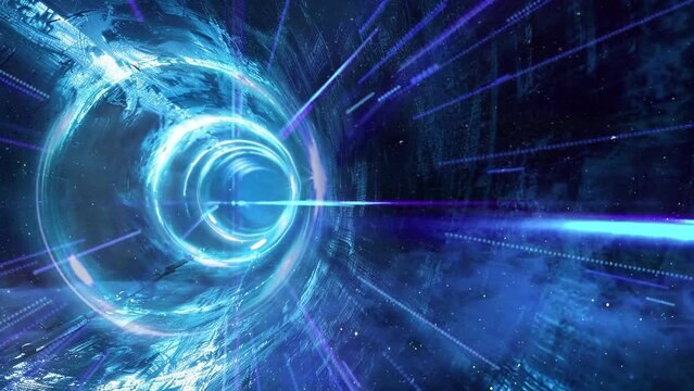 abstract art tunnel with blue light. abstrakt art tunnel mit blauem licht . seamless looping overlay 4k virtual video animation background