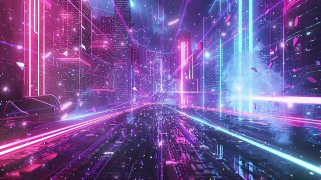 disco background cyberpunk neon electronic style . seamless looping overlay 4k virtual video animation background