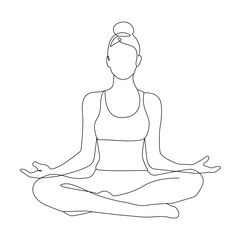 Woman Yoga Lotus Pose One Line Drawing. Female Sport Concept Minimalist Drawing. Yoga Meditation Line Art Modern Minimal Drawing Trendy Illustration Continuous Line Art. Vector EPS 10