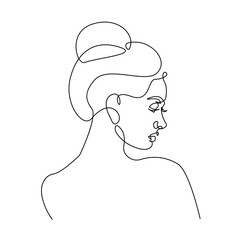 Female Profile One Line Vector Drawing. Style Template with Abstract Beauty Female Face. Woman Head Minimal Simple Linear Illustration for Beauty and Fashion Design