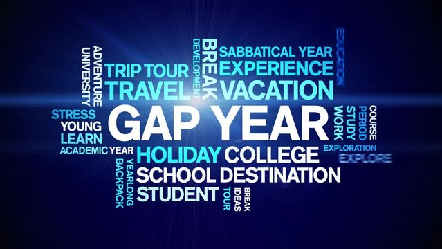 Gap Year animated word cloud;text design animation tag kinetic typography seamless loop.