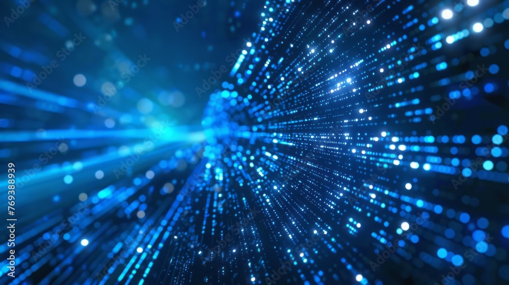 Poster dynamic blue abstract: futuristic communication tech concept with 3d bits in motion
