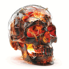 Skull with cracked glass revealing fiery inferno bene