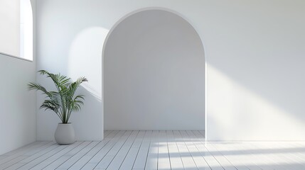 Minimalist interior design on arch wall background